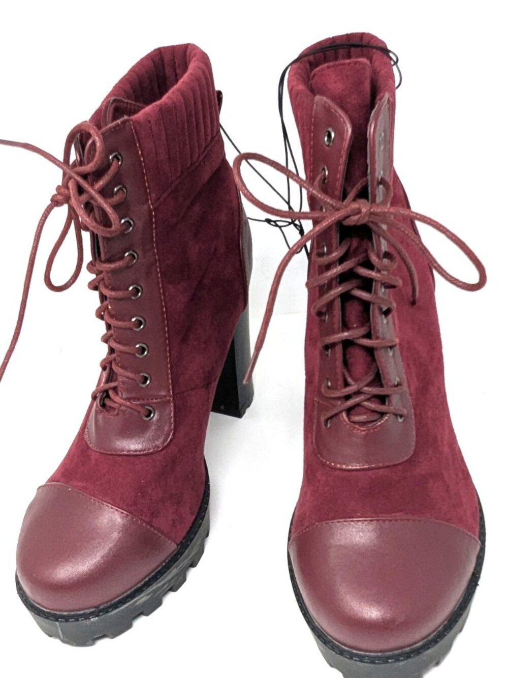 Yoki Burgundy Red Lace up Boots Chunky Platform Size 10 W Lug Sole
